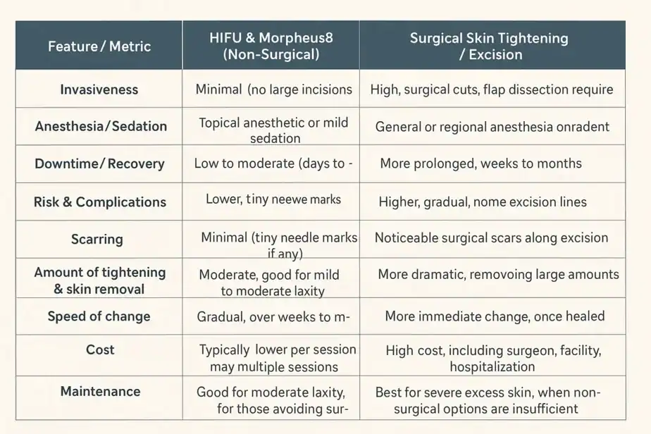 Table showing benefits of Lipo Freeze 2 U Cheshire treatments for skin tightening following weight loss injections.
