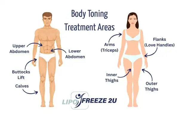 Graphic showing where you can have Body toning Treatment Cheshire on your body